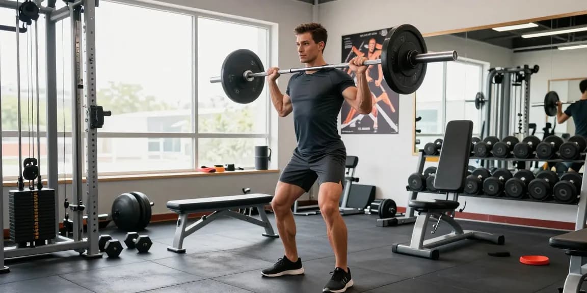 Medi Pharma Steroid Shop: Fitness-Enthusiast beim Krafttraining mit Gewicht und motivierender Atmosphäre im modernen Fitnessstudio.
